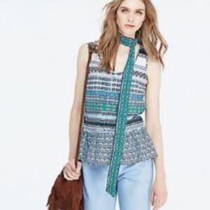 Diane Von Furstenberg DVF Kenna Printed Silk Cotton Blend Blouse Top Small